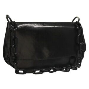 Authentic PRADA Chain Shoulder Bag Leather Black